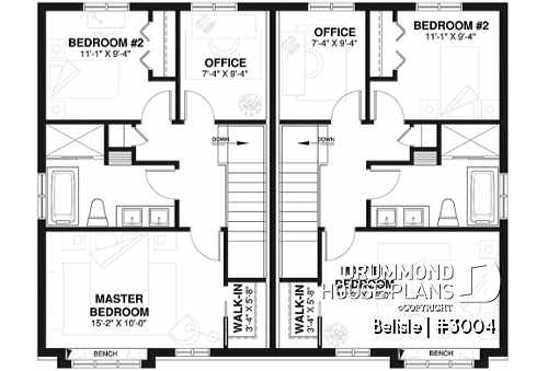 2nd level - Two-storey, 3 bedroom semi-detached, duplex house plan, laundry room on  main, master with walk-in - Belisle