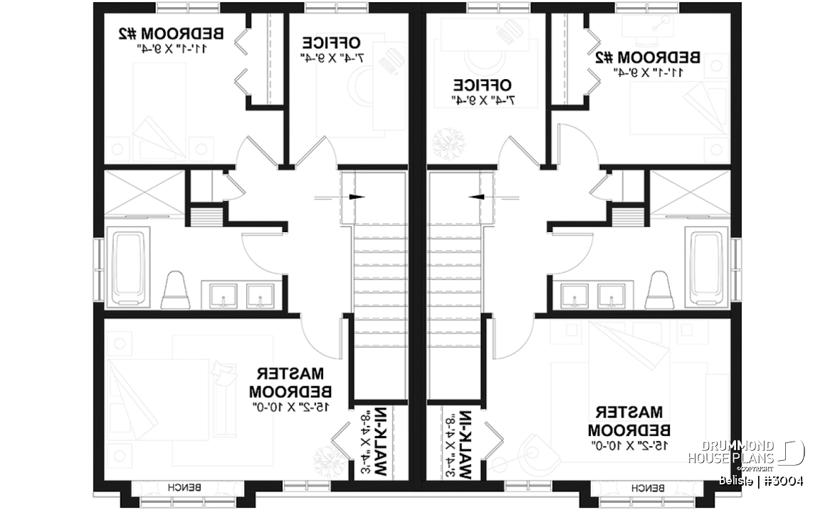 2nd level - Two-storey, 3 bedroom semi-detached, duplex house plan, laundry room on  main, master with walk-in - Belisle