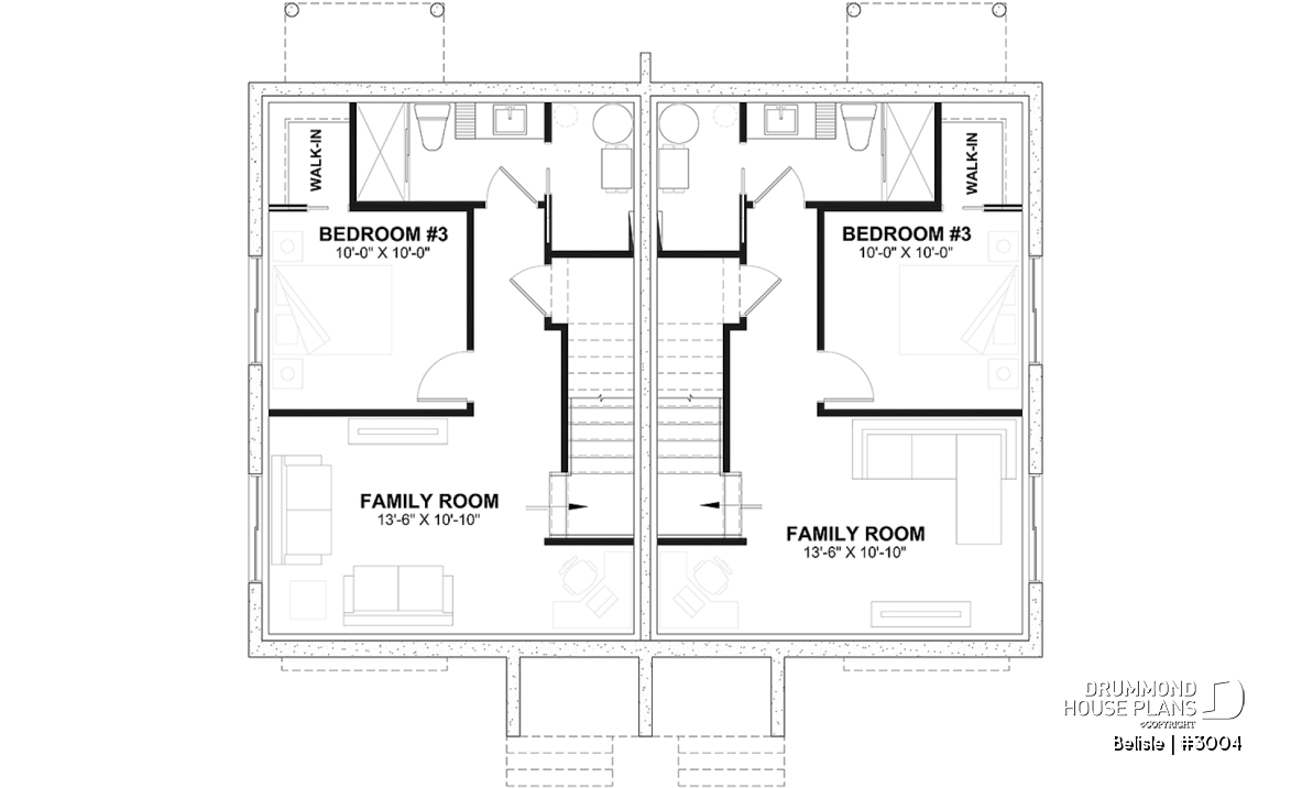 Basement - Two-storey, 3 bedroom semi-detached, duplex house plan, laundry room on  main, master with walk-in - Belisle