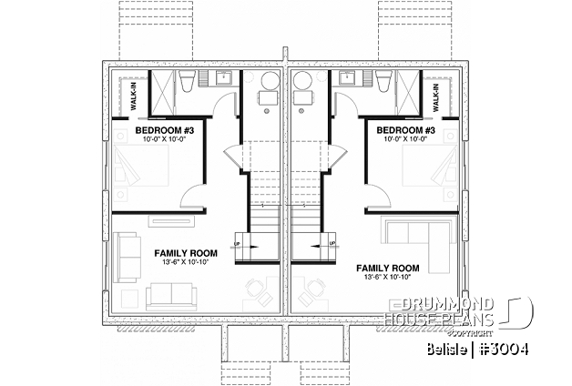 Basement - Two-storey, 3 bedroom semi-detached, duplex house plan, laundry room on  main, master with walk-in - Belisle