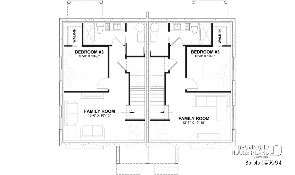 Basement - Two-storey, 3 bedroom semi-detached, duplex house plan, laundry room on  main, master with walk-in - Belisle