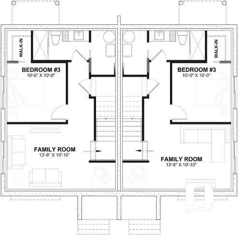 Basement - Two-storey, 3 bedroom semi-detached, duplex house plan, laundry room on  main, master with walk-in - Belisle