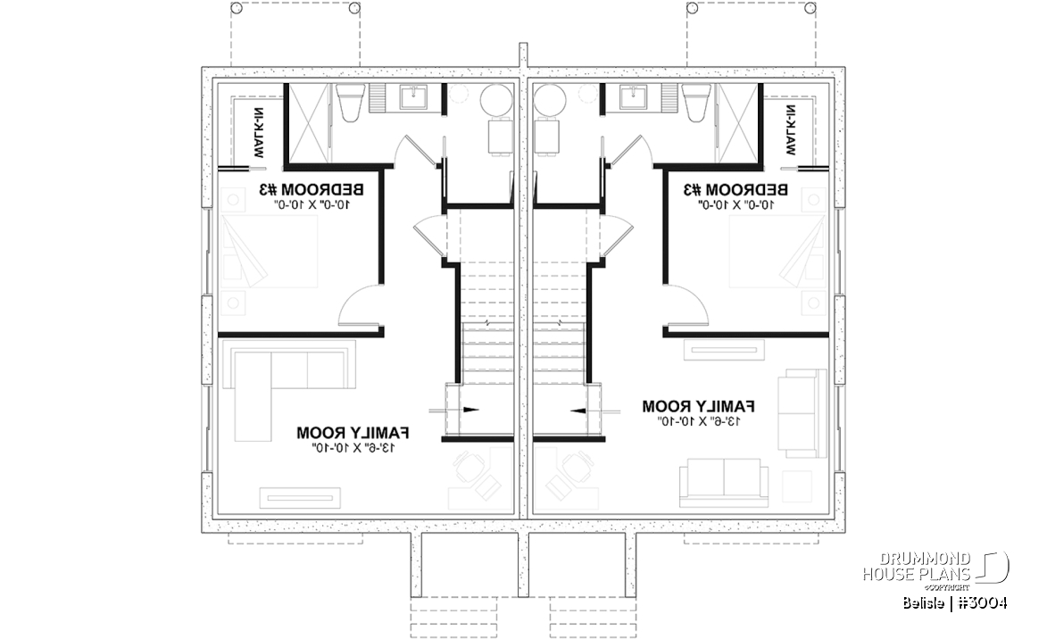 Basement - Two-storey, 3 bedroom semi-detached, duplex house plan, laundry room on  main, master with walk-in - Belisle