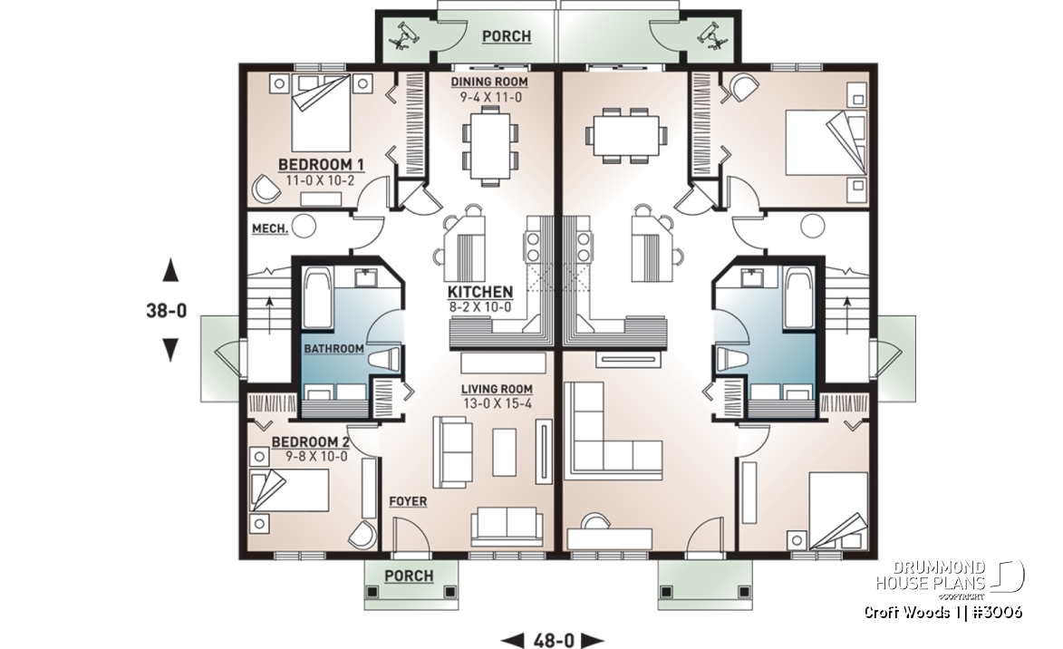 1st level - 4 unit apartment building plan, 2 bedrooms and laundry room on each apt., kitchen island and more! - Croft Woods 1