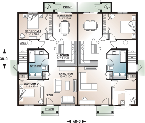 1st level - 4 unit apartment building plan, 2 bedrooms and laundry room on each apt., kitchen island and more! - Croft Woods 1