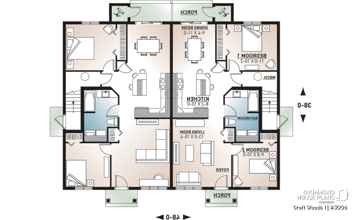 1st level - 4 unit apartment building plan, 2 bedrooms and laundry room on each apt., kitchen island and more! - Croft Woods 1