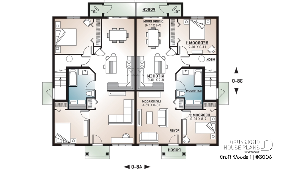 1st level - 4 unit apartment building plan, 2 bedrooms and laundry room on each apt., kitchen island and more! - Croft Woods 1