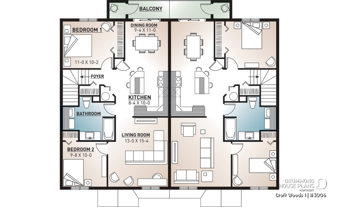 2nd level - 4 unit apartment building plan, 2 bedrooms and laundry room on each apt., kitchen island and more! - Croft Woods 1