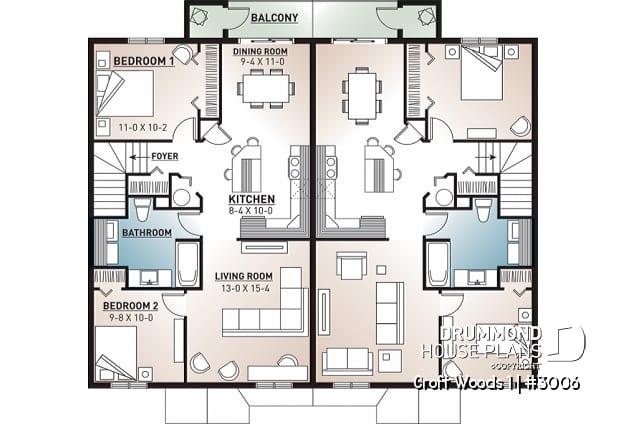 2nd level - 4 unit apartment building plan, 2 bedrooms and laundry room on each apt., kitchen island and more! - Croft Woods 1