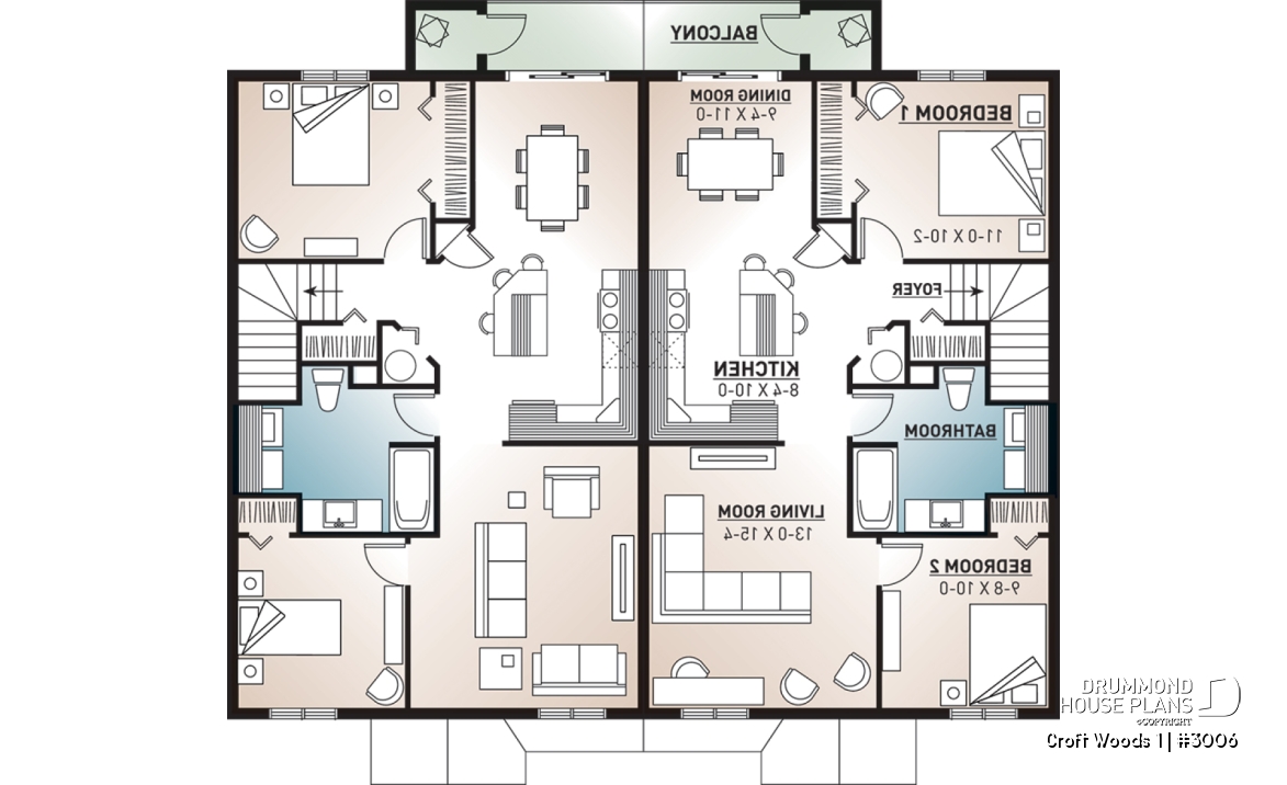 2nd level - 4 unit apartment building plan, 2 bedrooms and laundry room on each apt., kitchen island and more! - Croft Woods 1