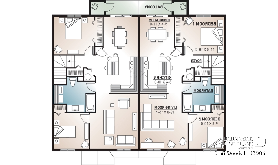 2nd level - 4 unit apartment building plan, 2 bedrooms and laundry room on each apt., kitchen island and more! - Croft Woods 1