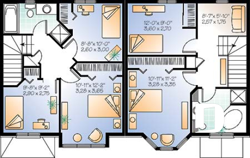 2nd level - 2 to 3 bedroom semi-detached building plan, 1.5 baths, open plan concept, pantry in kitchen - Roosevelt