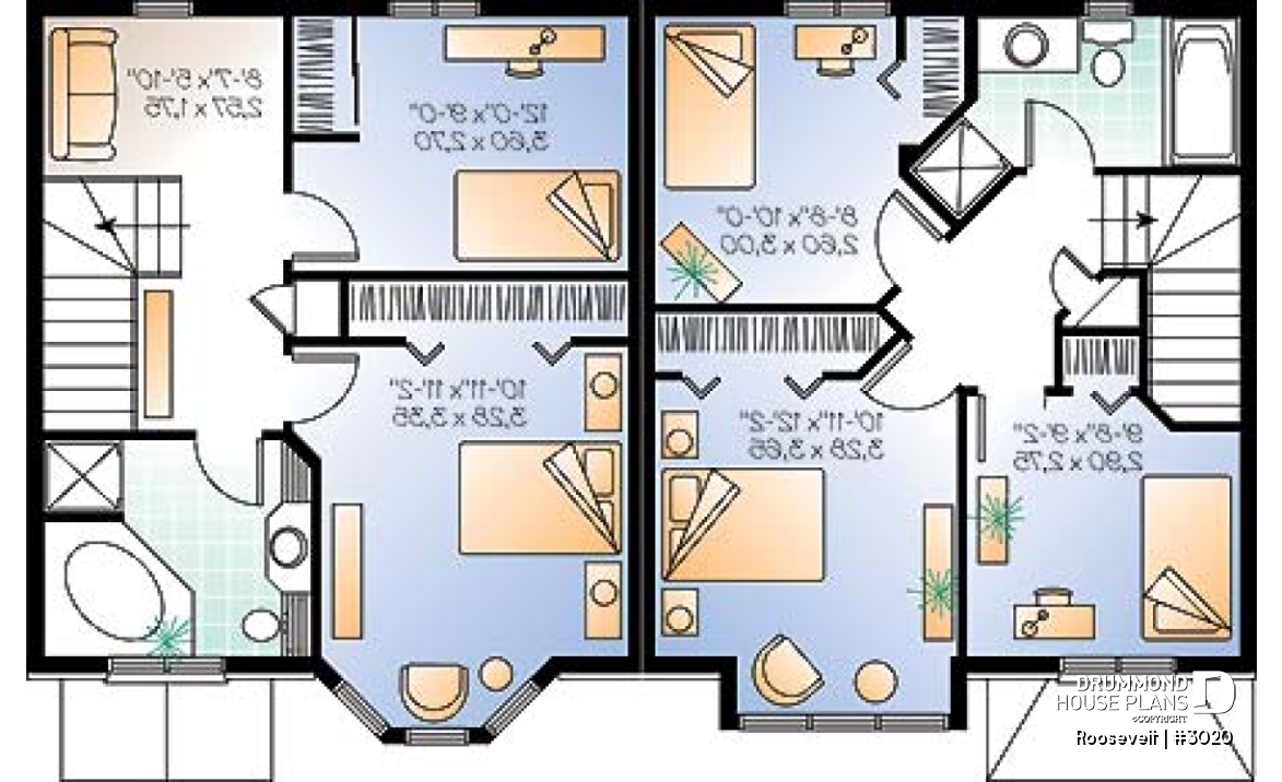 2nd level - 2 to 3 bedroom semi-detached building plan, 1.5 baths, open plan concept, pantry in kitchen - Roosevelt