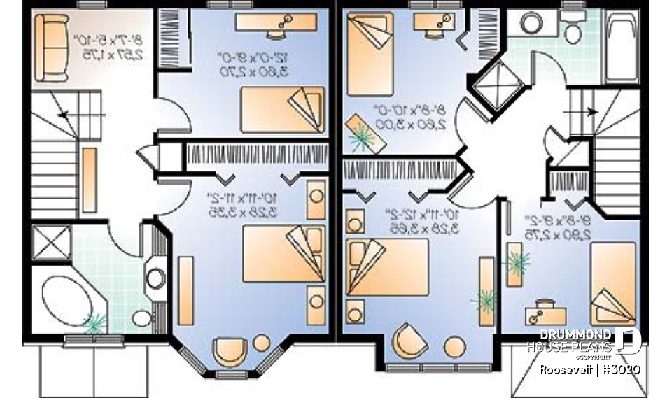 2nd level - 2 to 3 bedroom semi-detached building plan, 1.5 baths, open plan concept, pantry in kitchen - Roosevelt
