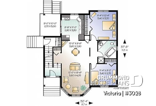 1st level - Duplex house plan with 2 bedroom per unit, open dining and living room, balcony, lots of natural light - Victoria