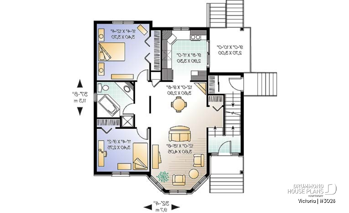 1st level - Duplex house plan with 2 bedroom per unit, open dining and living room, balcony, lots of natural light - Victoria