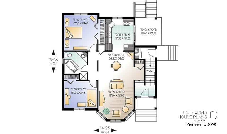 1st level - Duplex house plan with 2 bedroom per unit, open dining and living room, balcony, lots of natural light - Victoria