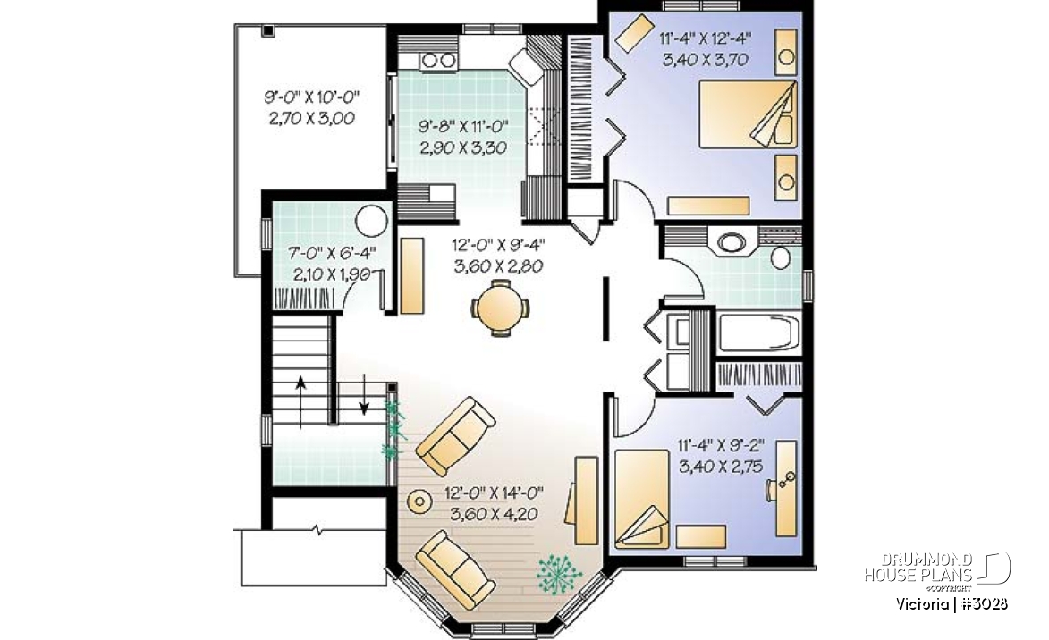 2nd level - Duplex house plan with 2 bedroom per unit, open dining and living room, balcony, lots of natural light - Victoria
