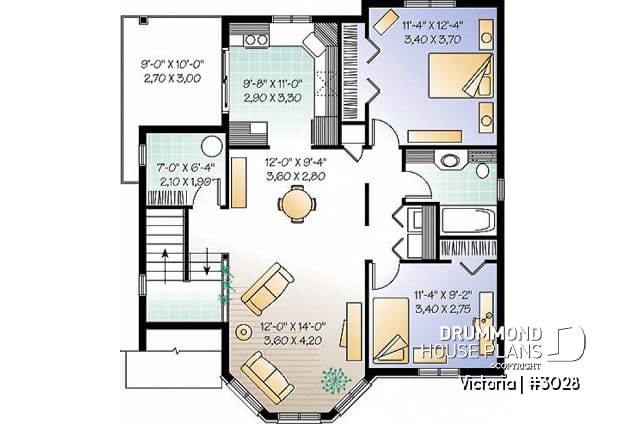 2nd level - Duplex house plan with 2 bedroom per unit, open dining and living room, balcony, lots of natural light - Victoria
