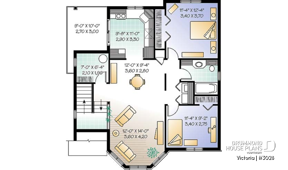 2nd level - Duplex house plan with 2 bedroom per unit, open dining and living room, balcony, lots of natural light - Victoria