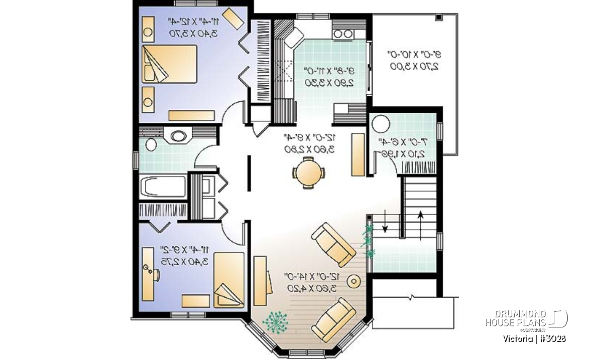 2nd level - Duplex house plan with 2 bedroom per unit, open dining and living room, balcony, lots of natural light - Victoria