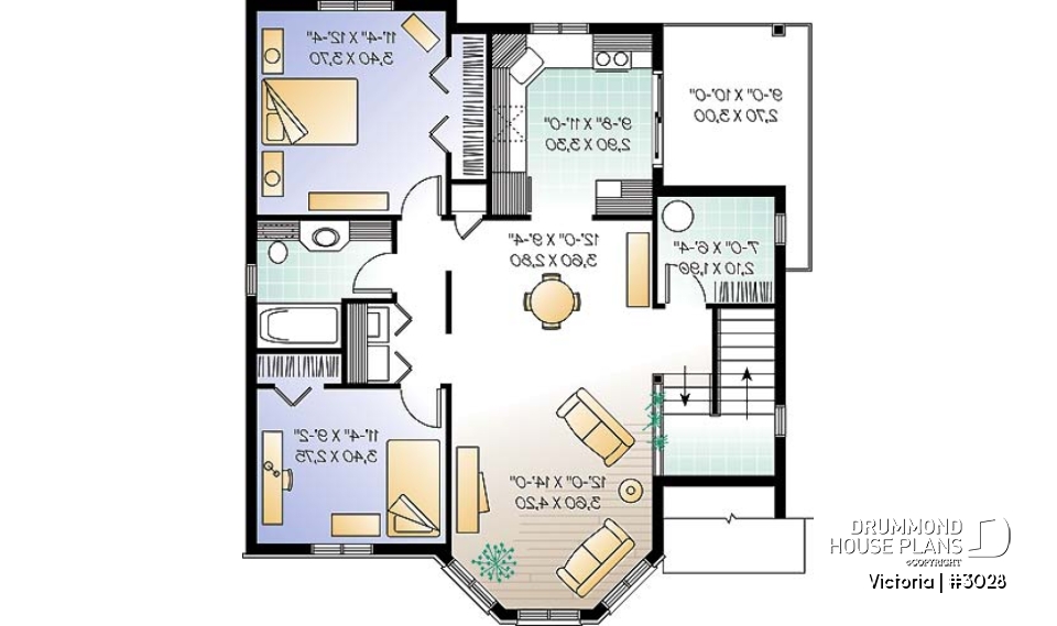 2nd level - Duplex house plan with 2 bedroom per unit, open dining and living room, balcony, lots of natural light - Victoria