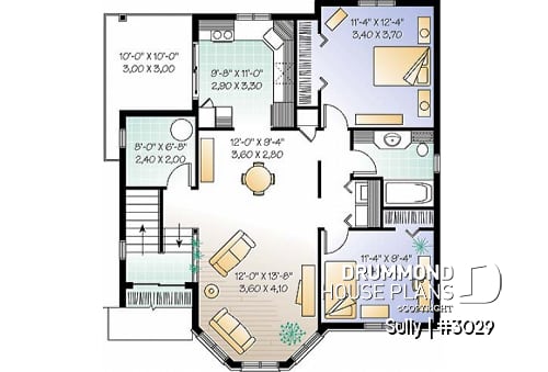 2nd level - Triplex house plan with 2 bedrooms, one bathroom and laundry room on each unit, sheltered rear balcony - Sully