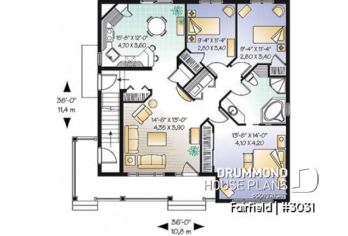 1st level - Duplex house plan with 3 bedrooms and laundry closet on each unit and a rear balcony.  - Fairfield