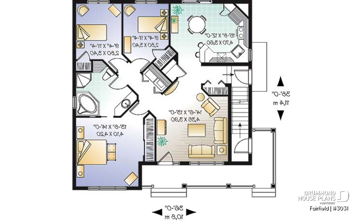1st level - Duplex house plan with 3 bedrooms and laundry closet on each unit and a rear balcony.  - Fairfield