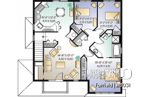 2nd level - Duplex house plan with 3 bedrooms and laundry closet on each unit and a rear balcony.  - Fairfield