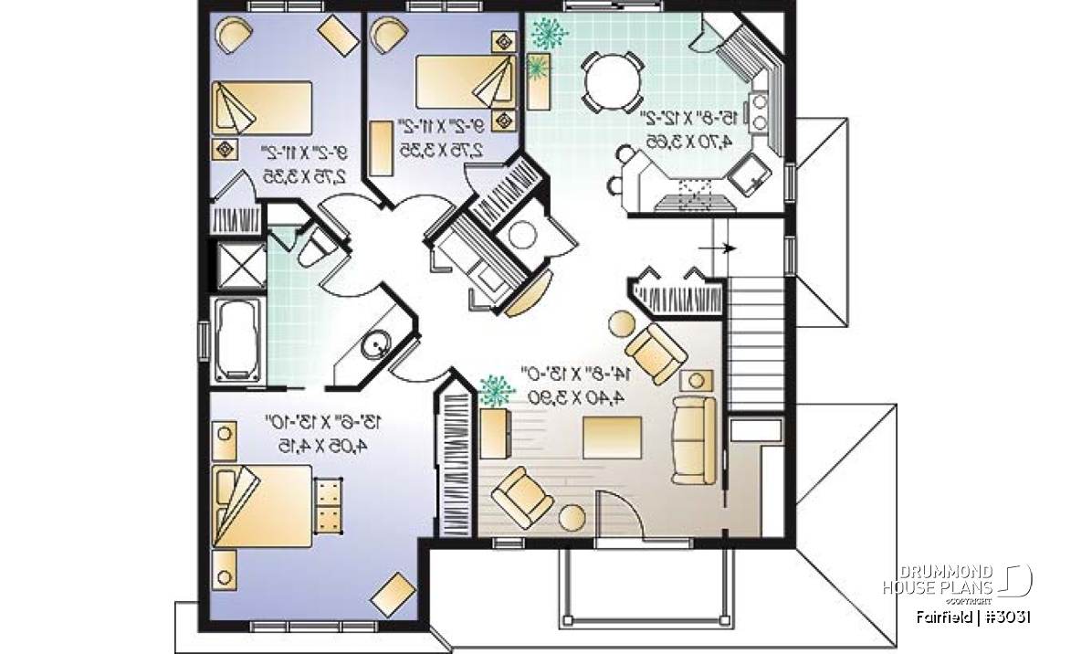 2nd level - Duplex house plan with 3 bedrooms and laundry closet on each unit and a rear balcony.  - Fairfield