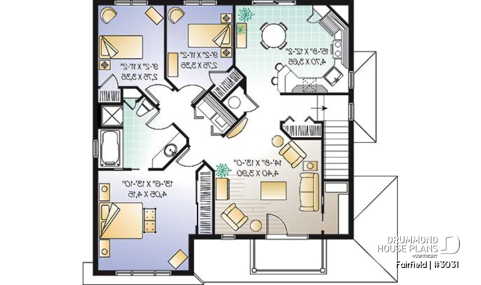2nd level - Duplex house plan with 3 bedrooms and laundry closet on each unit and a rear balcony.  - Fairfield