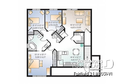Basement - 3 unit apartment building plan (triplex house plan) 3 bedrooms per unit, veranda on main floor - Fairfield 2
