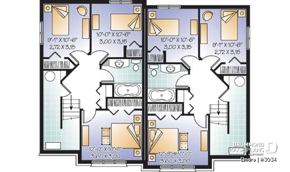 Basement - 3 bedroom semi-detached house plan, 1.5 baths, laundry room on main floor, kitchen island - Elmore