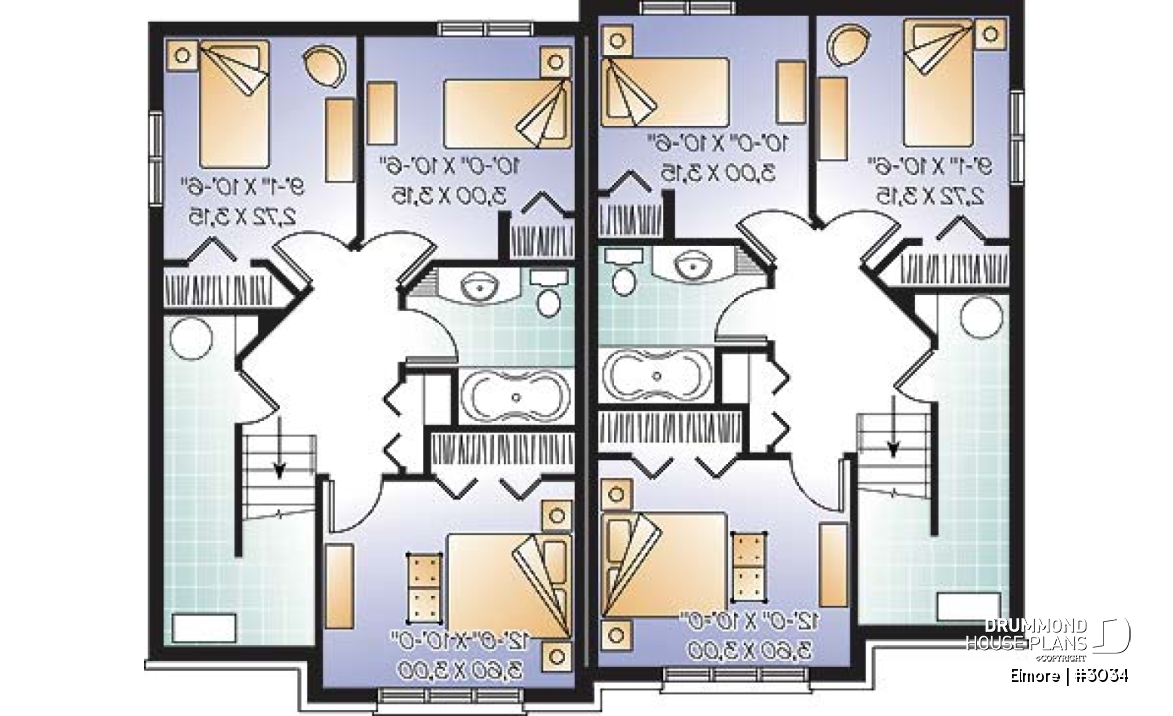 Basement - 3 bedroom semi-detached house plan, 1.5 baths, laundry room on main floor, kitchen island - Elmore