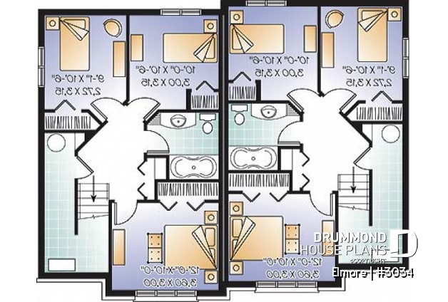 Basement - 3 bedroom semi-detached house plan, 1.5 baths, laundry room on main floor, kitchen island - Elmore