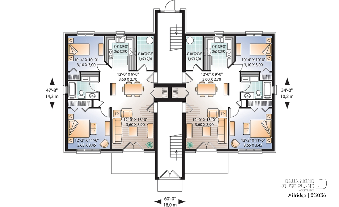 1st level - 6 unit apartment building plan, 2 bedrooms, 1 bathroom, storage, laundry area on each unit - Attridge