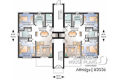 1st level - 6 unit apartment building plan, 2 bedrooms, 1 bathroom, storage, laundry area on each unit - Attridge