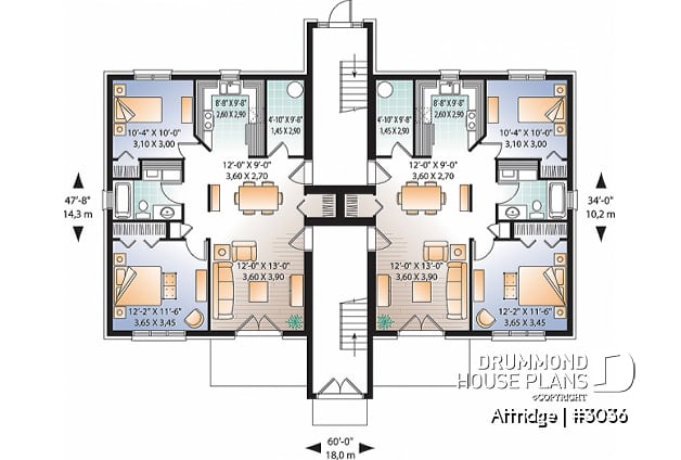 1st level - 6 unit apartment building plan, 2 bedrooms, 1 bathroom, storage, laundry area on each unit - Attridge
