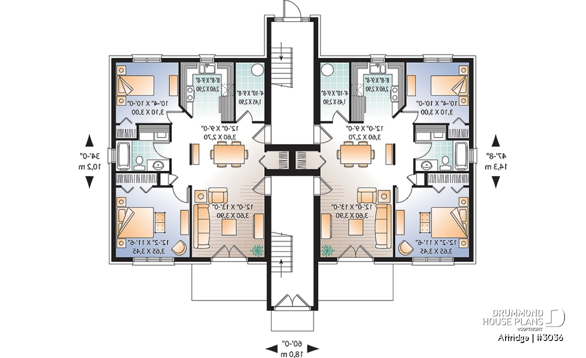 1st level - 6 unit apartment building plan, 2 bedrooms, 1 bathroom, storage, laundry area on each unit - Attridge
