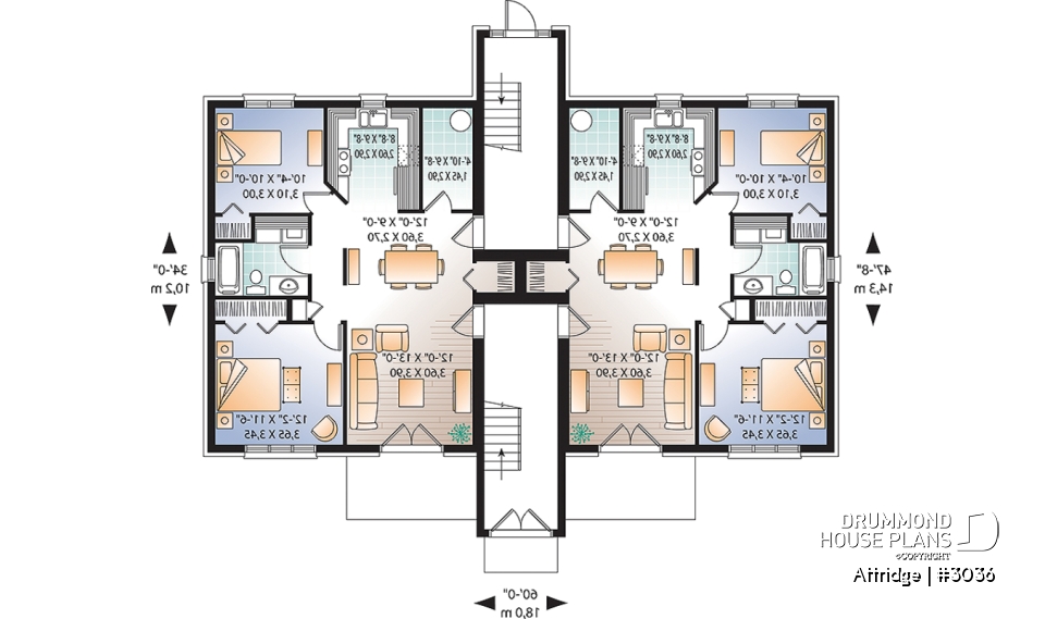 1st level - 6 unit apartment building plan, 2 bedrooms, 1 bathroom, storage, laundry area on each unit - Attridge