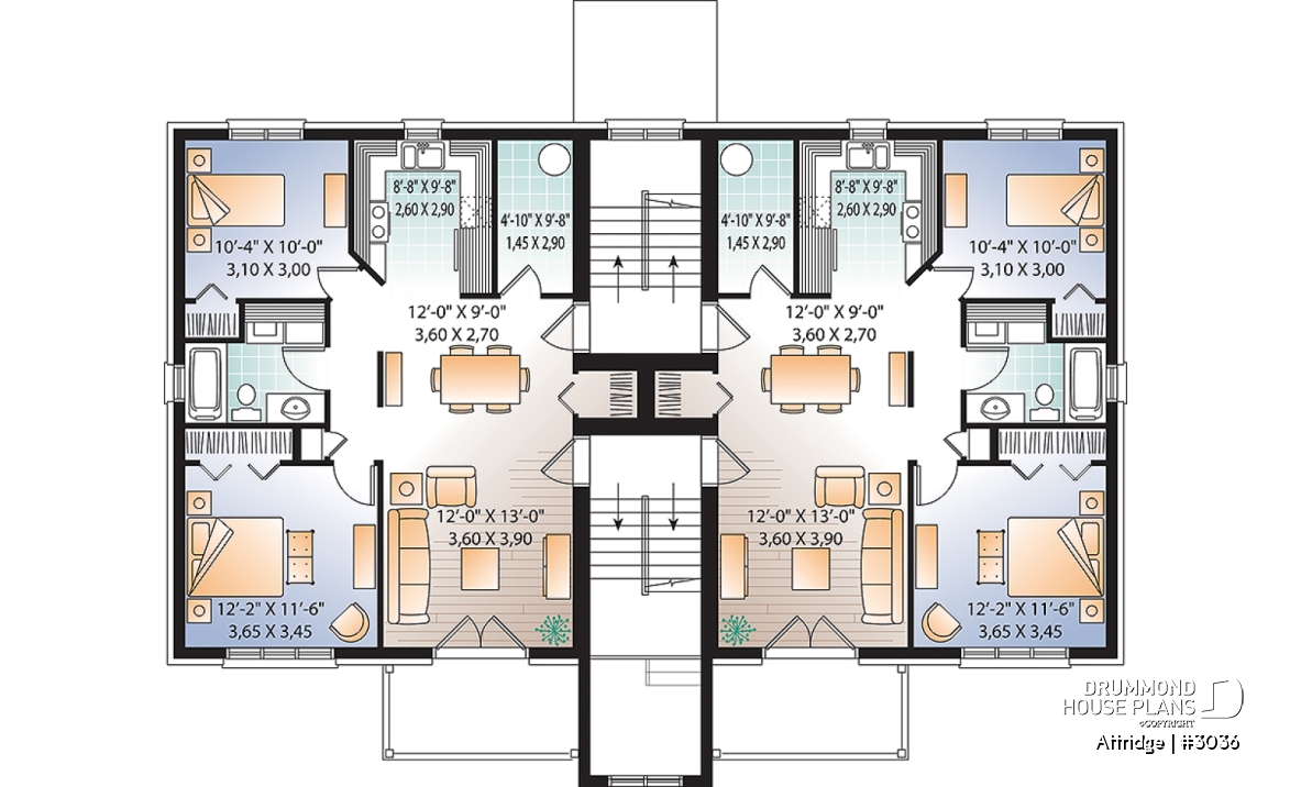 2nd level - 6 unit apartment building plan, 2 bedrooms, 1 bathroom, storage, laundry area on each unit - Attridge