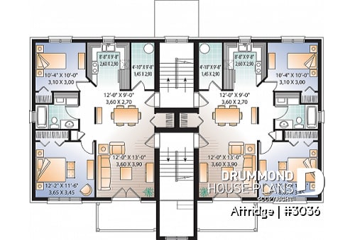 2nd level - 6 unit apartment building plan, 2 bedrooms, 1 bathroom, storage, laundry area on each unit - Attridge