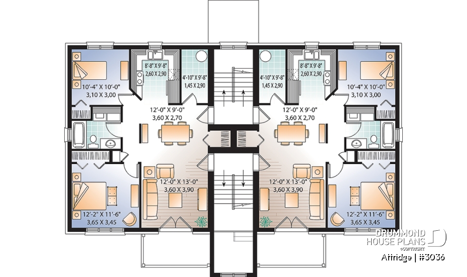2nd level - 6 unit apartment building plan, 2 bedrooms, 1 bathroom, storage, laundry area on each unit - Attridge