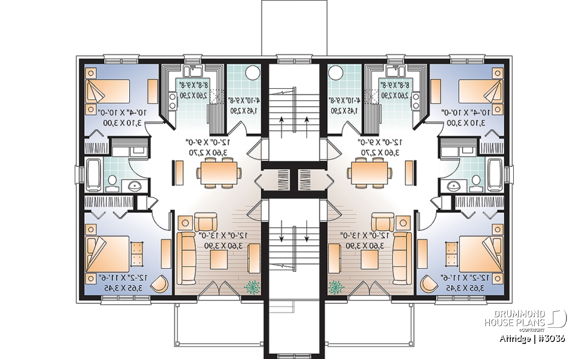 2nd level - 6 unit apartment building plan, 2 bedrooms, 1 bathroom, storage, laundry area on each unit - Attridge