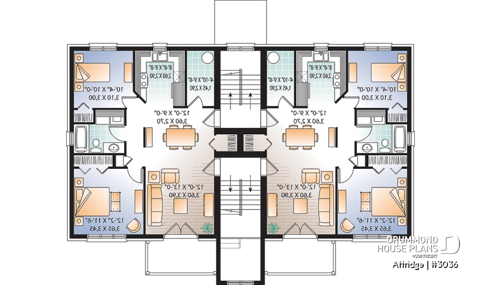 2nd level - 6 unit apartment building plan, 2 bedrooms, 1 bathroom, storage, laundry area on each unit - Attridge