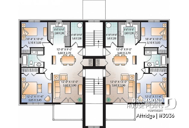 3rd level - 6 unit apartment building plan, 2 bedrooms, 1 bathroom, storage, laundry area on each unit - Attridge