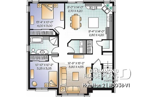 Basement - Large 3 unit apartment building plan, 2 bedrooms, laundry room, sheltered terrace, kitchen island - Hamilton 2