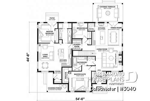 1st level - Intergenerational house plan, 2 beds and fireplace in family apt., 1 bed in the in-laws apartment  - Colechester