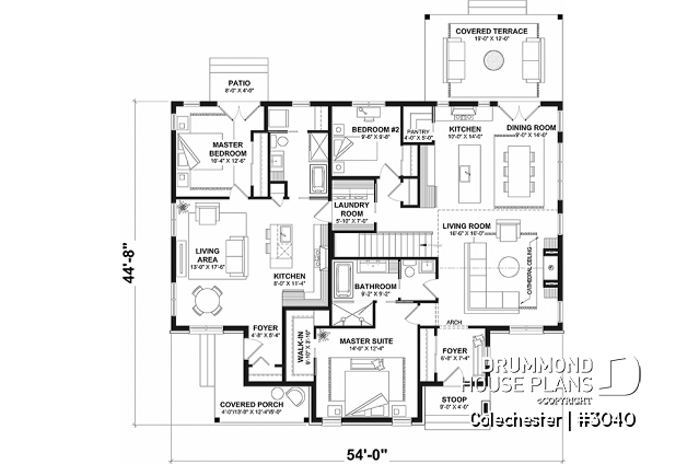 1st level - Intergenerational house plan, 2 beds and fireplace in family apt., 1 bed in the in-laws apartment  - Colechester